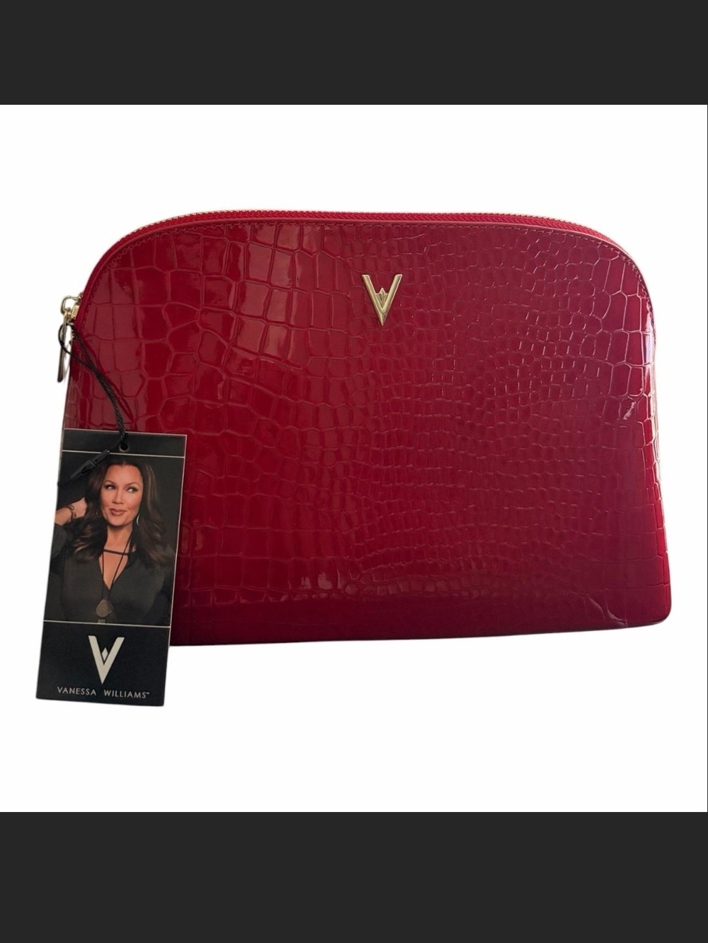 Vanessa Williams Red Croc-Embossed Cosmetic Bag